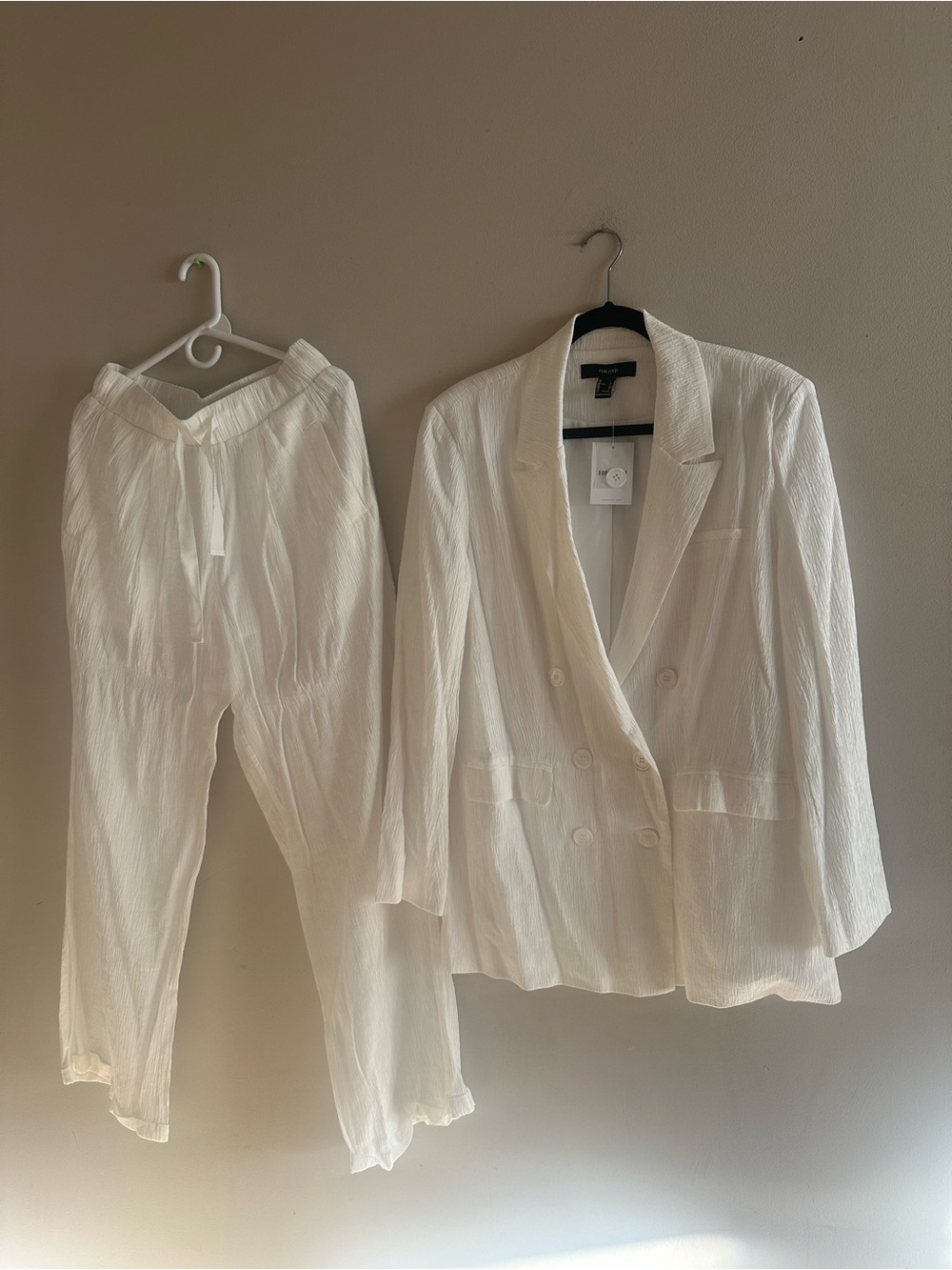 H&M Women's White Double-Breasted Blazer & Pants Set NWT Size L